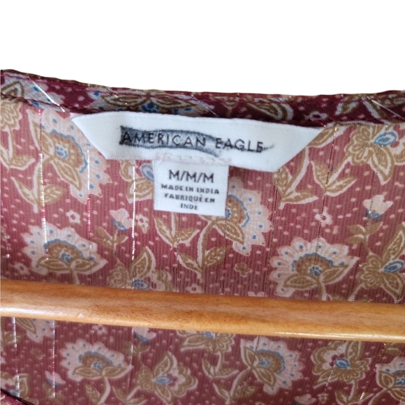 NWOT American Eagle Outfitters Red Floral Boho Peasant Top Size Medium - Picture 4 of 9